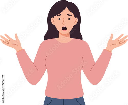 Young Woman Shrugging With Open Arms White Background Flat Illustration