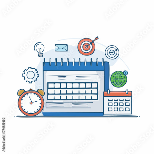 Effective business scheduling and deadline management concept with calendar, alarm, and target for optimized project workflow