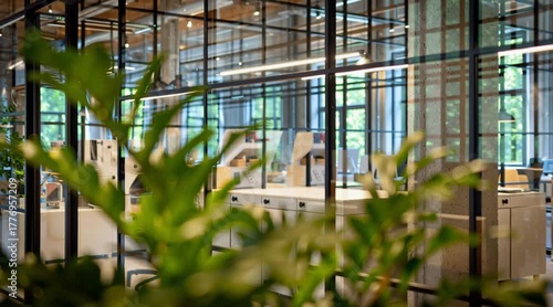 Abstract blurred office interior room. blurry working space with defocused effect. use for background or backdrop in business concept