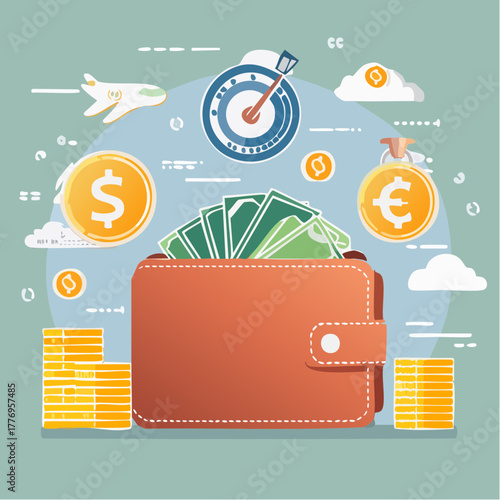 Wallet with money and financial growth concept - illustration of savings and investment