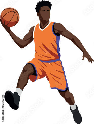 Basketball Player Dunking Orange Jersey White Trim Isolated