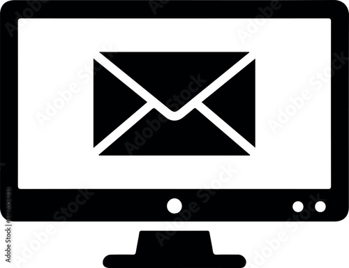 Black Email Icon On Computer Screen Minimalist Vector Art
