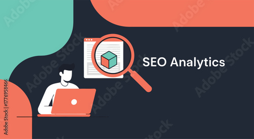 Man analyzes website data with laptop in modern office, focusing on SEO analytics for improved online visibility and business growth, conveying a sense of expertise.