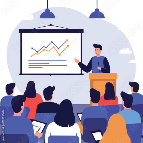 Business Presentation with Graphs on Screen in a Modern Meeting Room