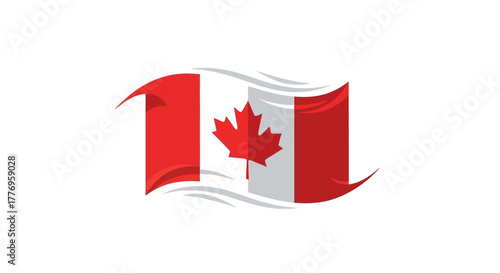 Waving Canadian flag with red bars  maple leaf emblem on white field