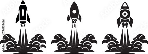 Launching rocket silhouette. Rocket startup.