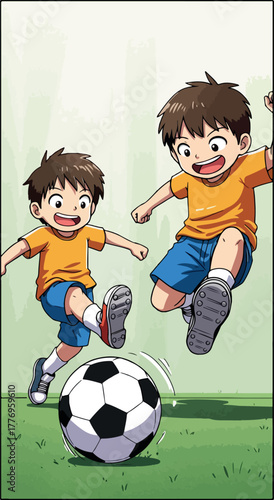 Children Playing Soccer Together Outdoors During Daytime