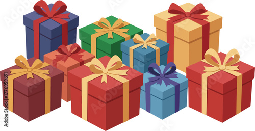 Colorful Gift Boxes with Ribbons Isolated Isometric Vector