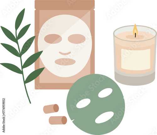 Cosmetic Face Mask Set with Candle and Plant Leaf