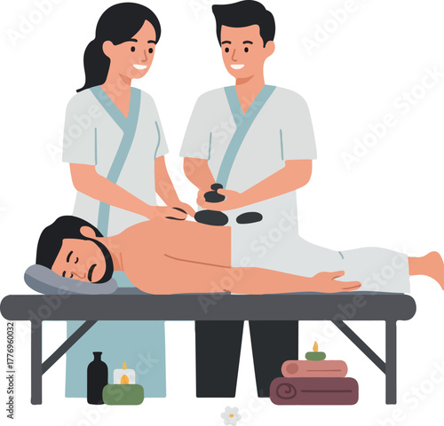 Couple Massage Therapy Flat Design Isolated Object on White Background