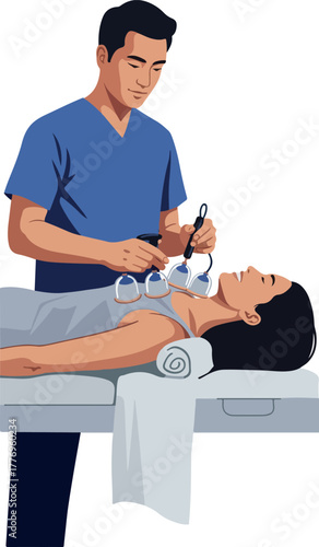 Cupping Therapy A Healthcare Practitioner Applies Glass Cups To A Woman Patient