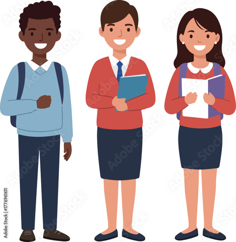 Diverse Students With Backpacks In Flat Design Style