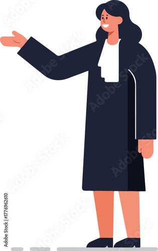 Female Lawyer In Black Robe White Collar Gesturing Left