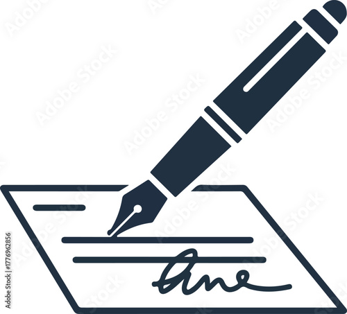 Fountain Pen Signing Document Vector Flat Icon