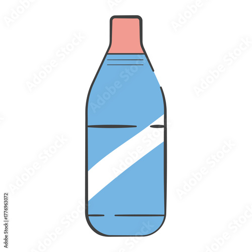 塩素系漂白剤の入った青いボトルのイラスト　ピンクのキャップ付き