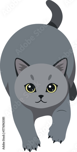 Gray Cat Walking Pixel Art Isolated White Background Cute Pet Adorable