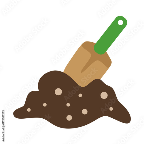 Shovel digging polluted soil with contaminants, symbolizing land degradation and the need for soil conservation in modern environmental protection.