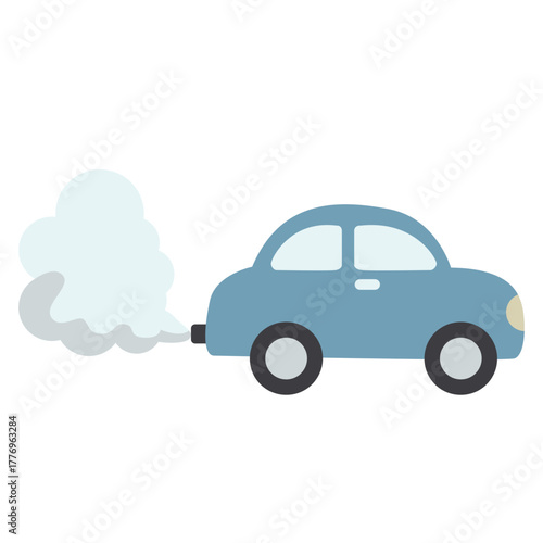 Car emitting exhaust smoke, illustrating vehicle pollution and its role in urban air quality decline, ideal for clean transportation and climate action.