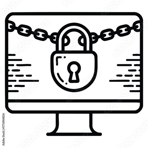 Ransomware desktop icon simple line outline vector illustration representing hacks security ui ux website or mobile application cyber themed creative artwork