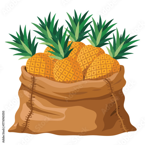 Sack of pineapples illustration isolated on white background perfect for tropical fruit packaging food dessert kitchen or healthy culinary themed design