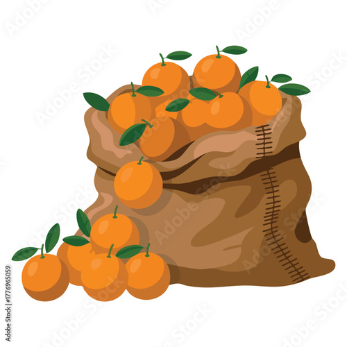 Sack of oranges illustration vector design isolated on white background ideal for grocery citrus fruit organic packaging or healthy product artwork concept