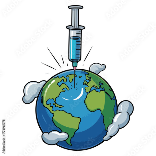 Save the world theme with earth and syringe vector illustration isolated design perfect for healthcare, vaccination, environmental awareness, and global health concept