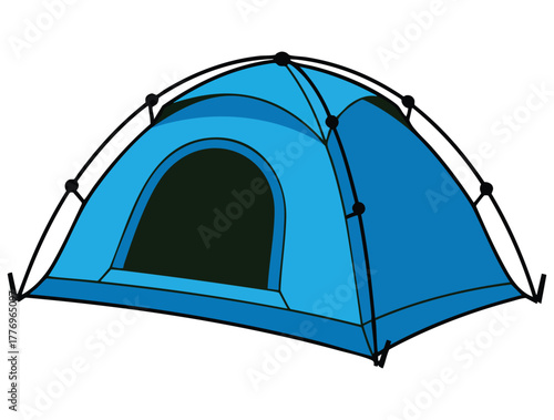 Semi flat RGB color round blue tent illustration vector isolated suitable for summer recreation hiking campsite rest canopy or tourist camp shelter creative artwork