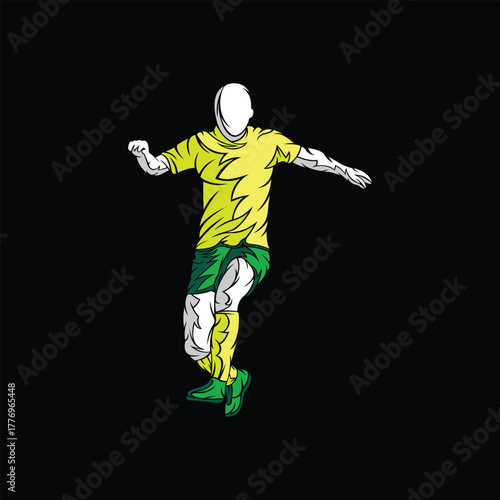 Dynamic Soccer Player in Motion Abstract Style Colorful Outline Silhouette