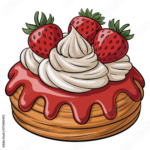 Strawberry and cream doughnut illustration vector dessert artwork suitable for bakery sweet food design and confectionery creative decoration themes