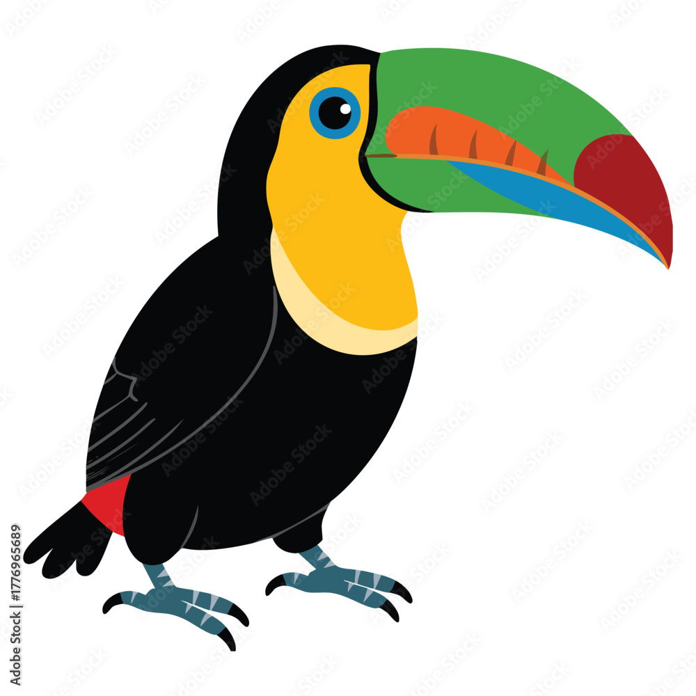 Fototapeta premium Toucan cute illustration isolated on white background suitable for tropical wildlife cartoon bird character playful themed vector artwork