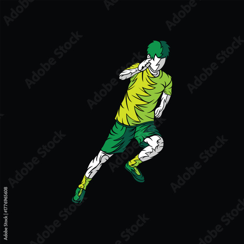 Dynamic Soccer Player in Motion Abstract Style Colorful Outline Silhouette