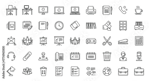 Set of doodle office icons, business and work elements
