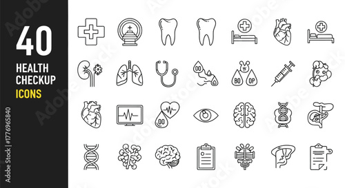 Collection of 40 health checkup icons in doodle style