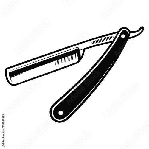 Vector illustration black razor icon isolated on white background depicting hairdresser shaver with blade silhouette grooming or beard cutting accessory barber artwork