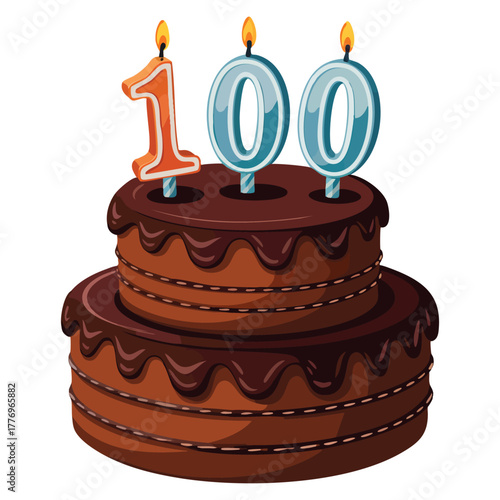 Vector illustration birthday cake 100 years old on white background suitable for festive celebration dessert decoration or milestone anniversary design