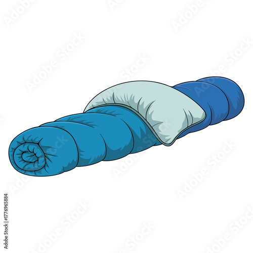Vector illustration blue color sleeping bag on white background suitable for outdoor adventure camping or travel equipment creative artwork design