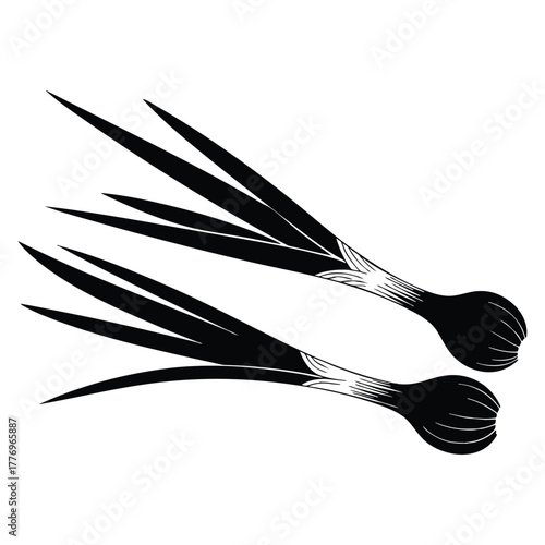 Vector illustration black silhouette of green onion chives scallion glyph icon flat design suitable for vegetable cooking food or herb creative artwork
