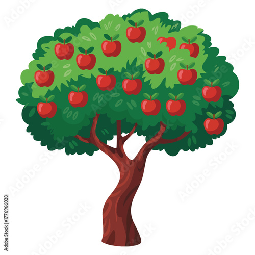 Vector illustration of apple tree isolated on white background perfect for fruit orchard nature themed design educational or creative artwork concepts