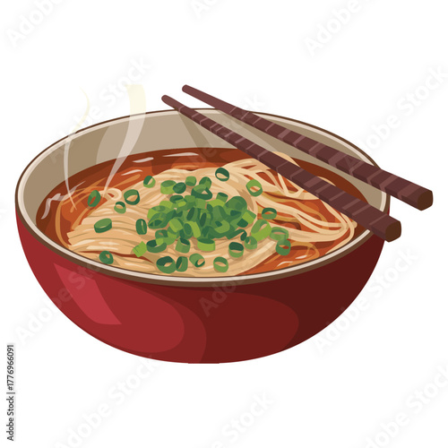 Vector illustration of asian udon on white background ideal for restaurant menu noodle dish japanese food or cultural cuisine themed creative artwork