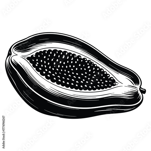 Vector illustration of black silhouette ripe papaya fruit in cut glyph icon flat vector ideal for tropical food design organic fruit or nutrition artwork