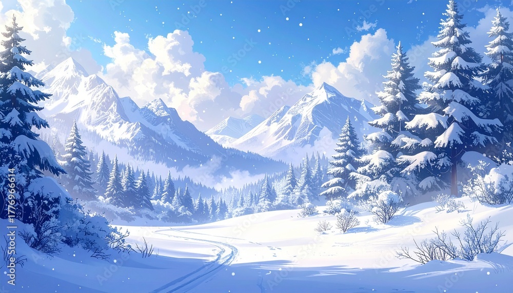 Fototapeta premium 雪景色の山のイラスト AI生成素材