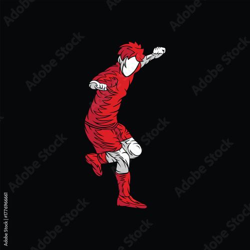 Dynamic Soccer Player in Motion Abstract Style Colorful Outline Silhouette