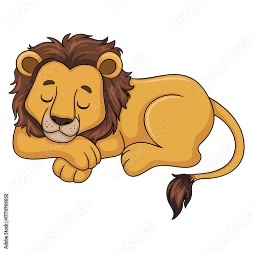 Vector illustration of cute lion sleeping alone isolated on white background ideal for cartoon nursery design or kids animal themed creative artwork