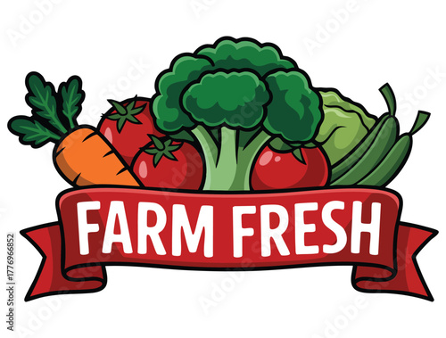 Vector illustration of farm fresh label with vegetables isolated on white background suitable for grocery branding farm fresh organic food and product designs