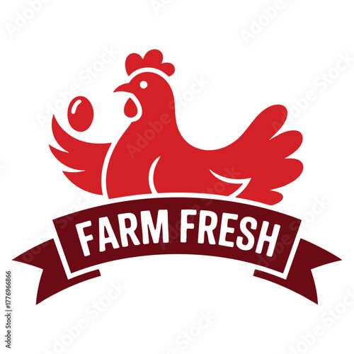 Vector illustration of farm fresh label with red chicken isolated on white background suitable for organic farm branding poultry product and grocery design
