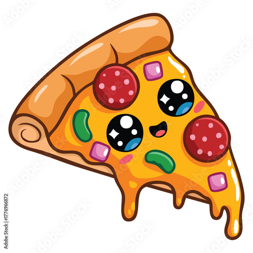Vector illustration of fast food element sticker pizza slice dessert delicacy for cafe catering Italian takeaway template mock up or creative design