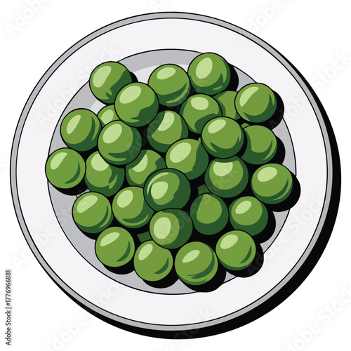 Vector illustration of fresh green peas on plate isolated on white background suitable for vegetable healthy food meal nutrition or kitchen themed design projects