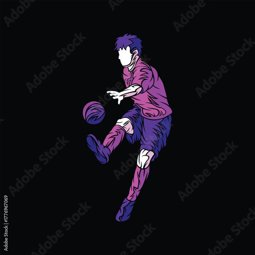 Dynamic Soccer Player in Motion Abstract Style Colorful Outline Silhouette