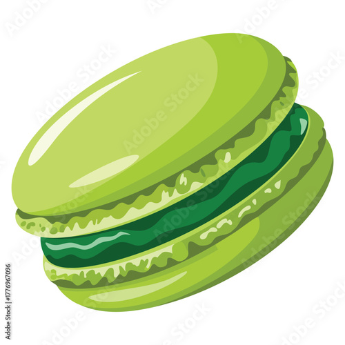 Vector illustration of green macaron with cream isolated on white background suitable for bakery dessert cafe food packaging or sweet snack creative design