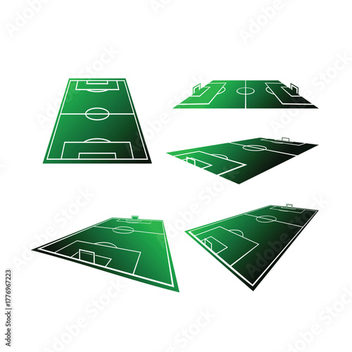 Soccer Field Arena Isolated Vector Set from Various Perspectives Gradient Colored